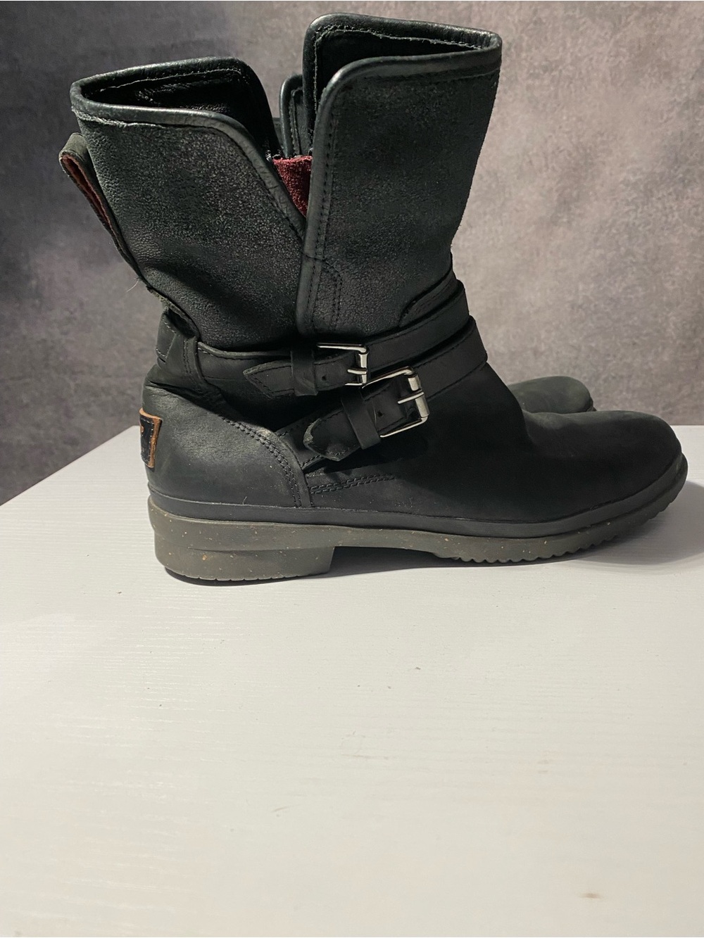 UGG Simmens Black Leather Waterproof Moto Buckle Boots Women Size 8 1008439 - Picture 3 of 11